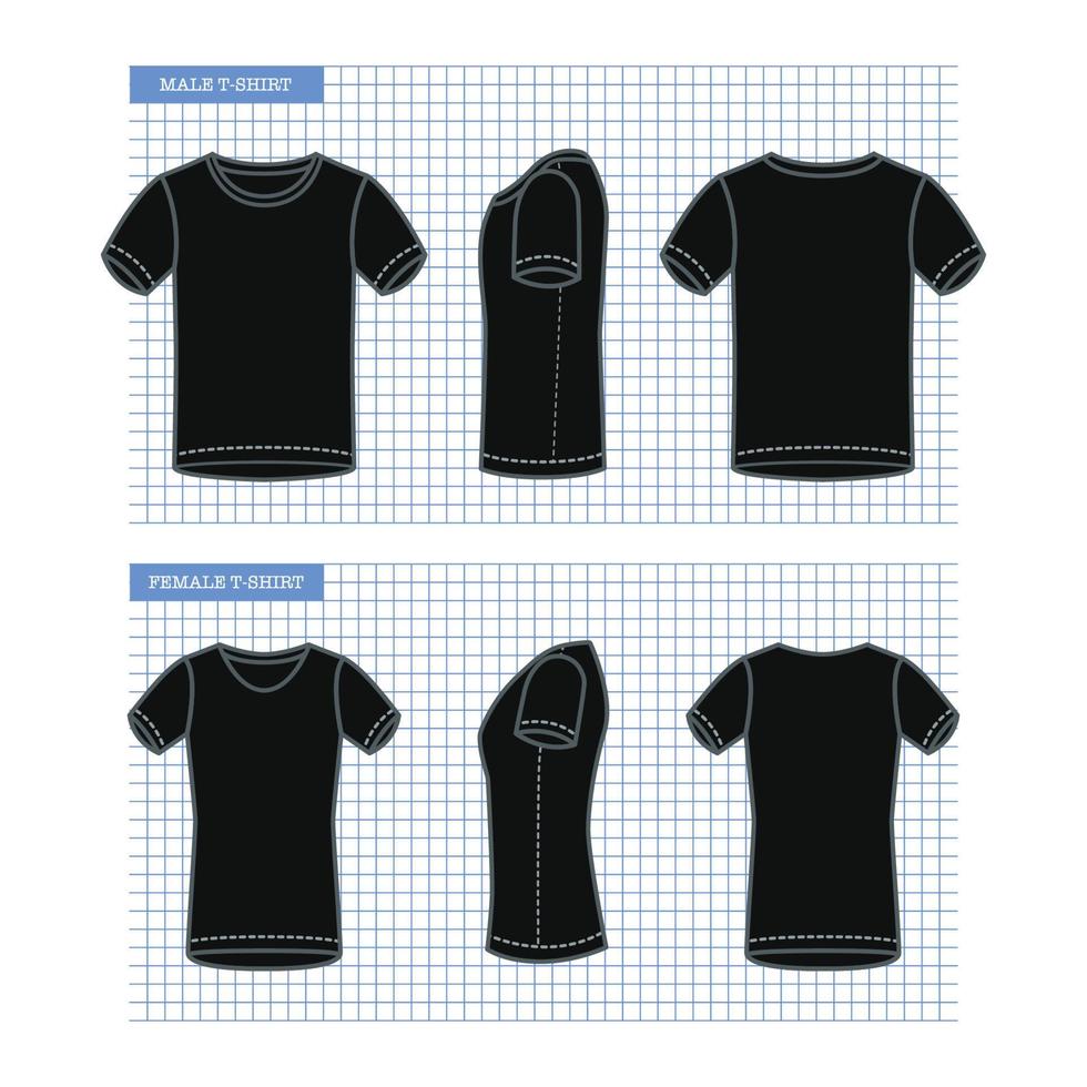 contorno negro masculino y hembra t camisa maquetas vector