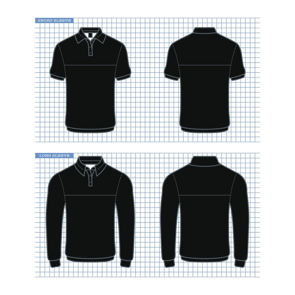 Outline Black Polo Shirt Mockups In Various Sleeves vector