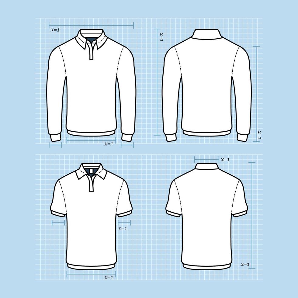 contorno blanco polo camisa maquetas en varios mangas vector