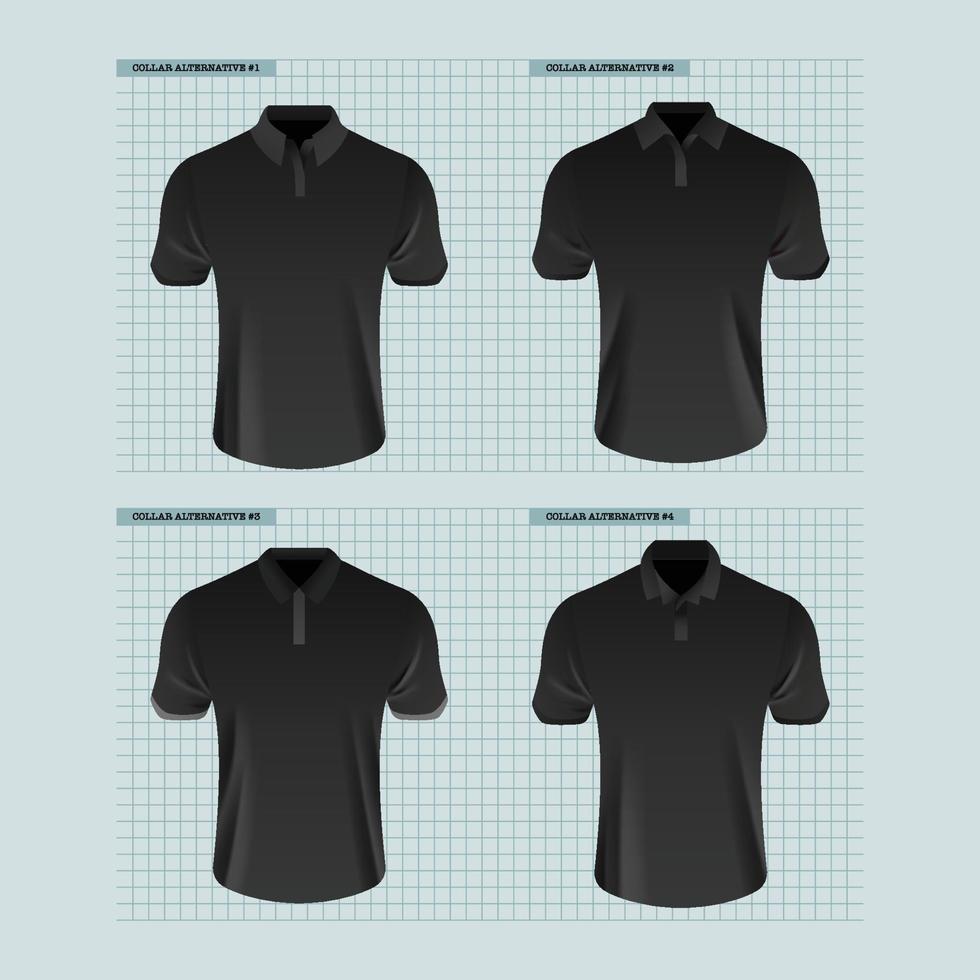 3d negro polo camisa maquetas en varios collares vector