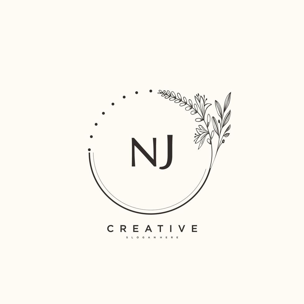 NJ Beauty vector initial logo art, handwriting logo of initial signature, wedding, fashion, jewerly, boutique, floral and botanical with creative template for any company or business.