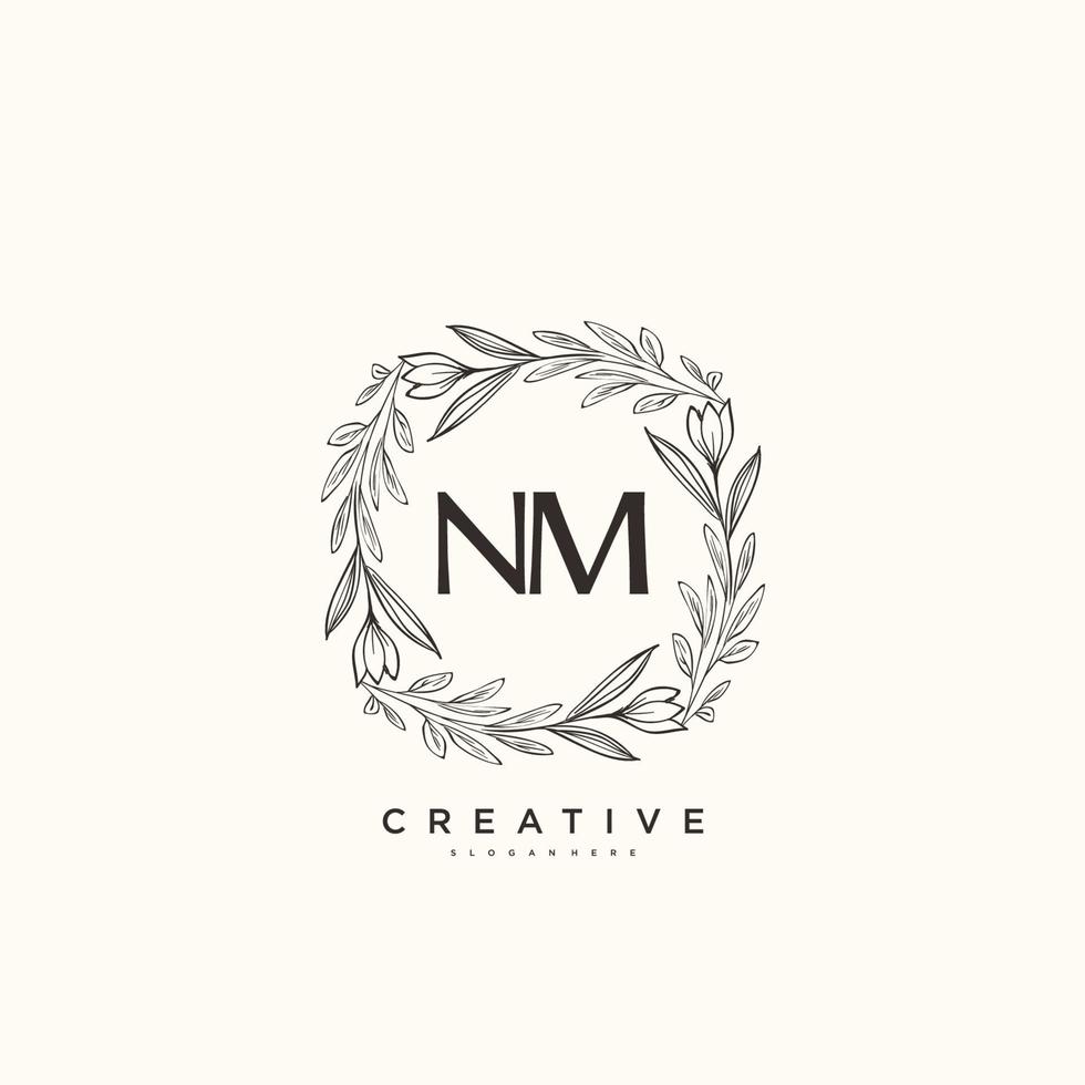 NM Beauty vector initial logo art, handwriting logo of initial signature, wedding, fashion, jewerly, boutique, floral and botanical with creative template for any company or business.