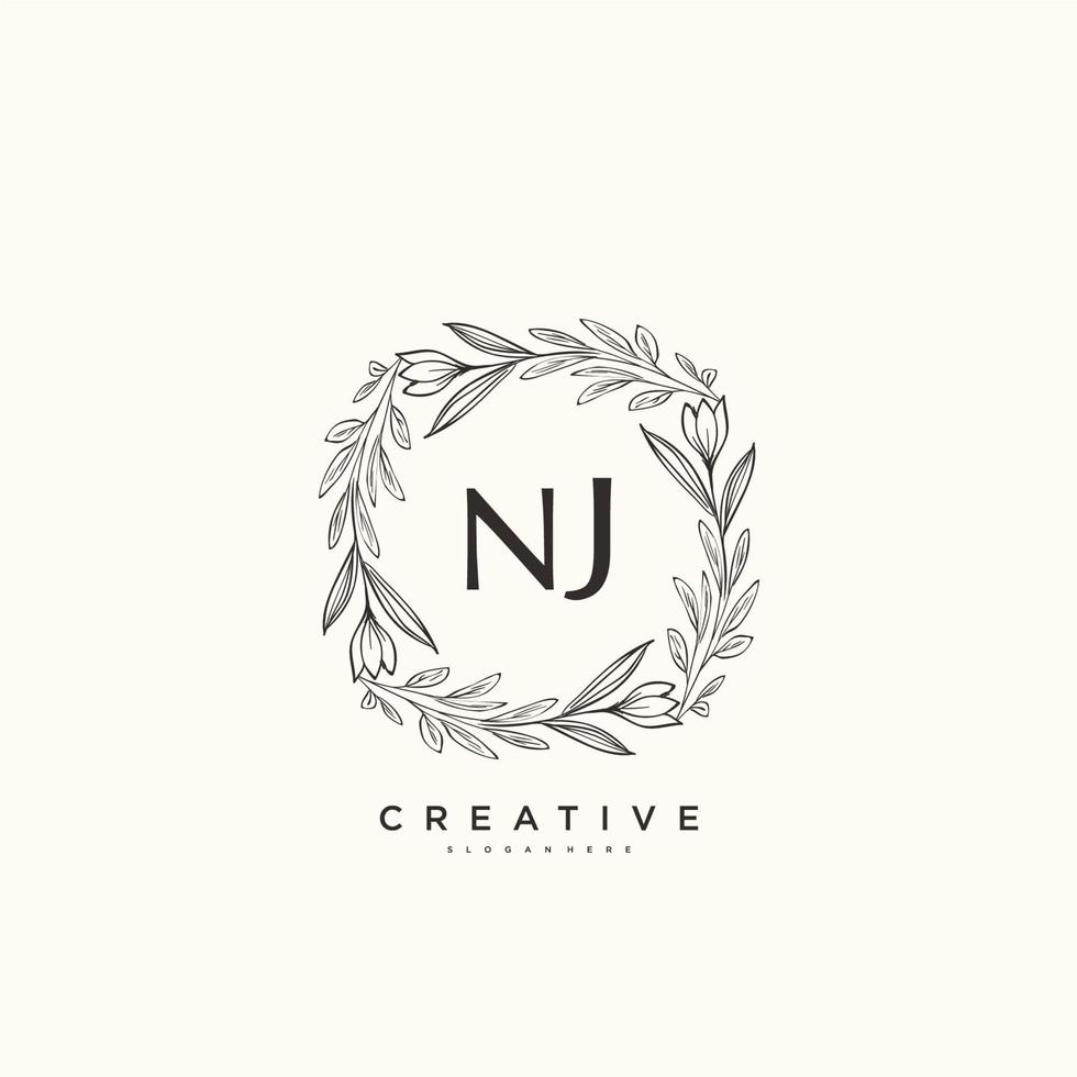 NJ Beauty vector initial logo art, handwriting logo of initial signature, wedding, fashion, jewerly, boutique, floral and botanical with creative template for any company or business.