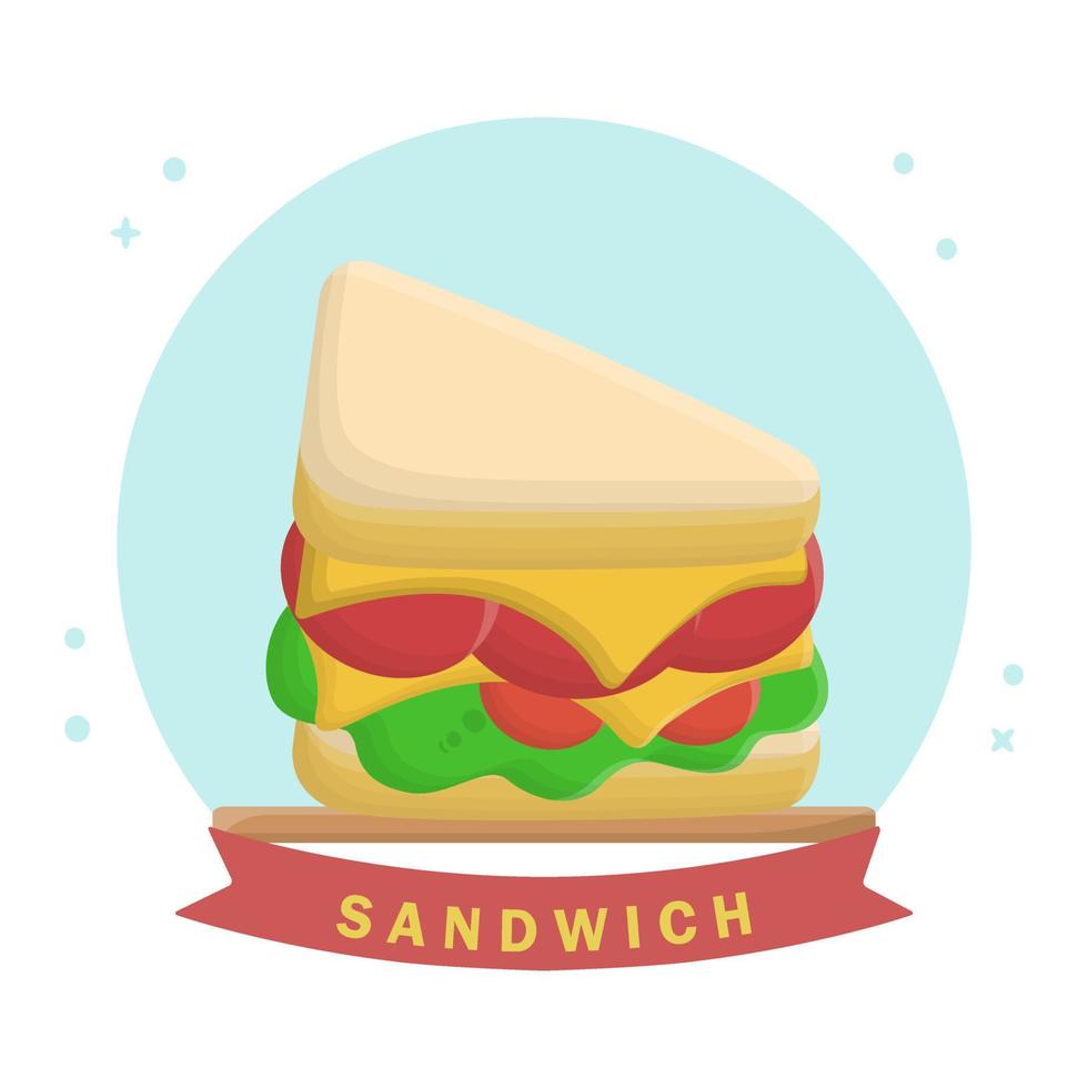 Sandwich Breakfast Dessert Vegetable and Meat. Flat Vector Icon Design