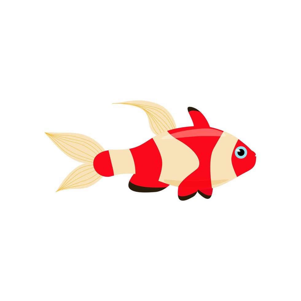 Decorative sea fish red with beige stripes. Vector marine fish isolated on white background.