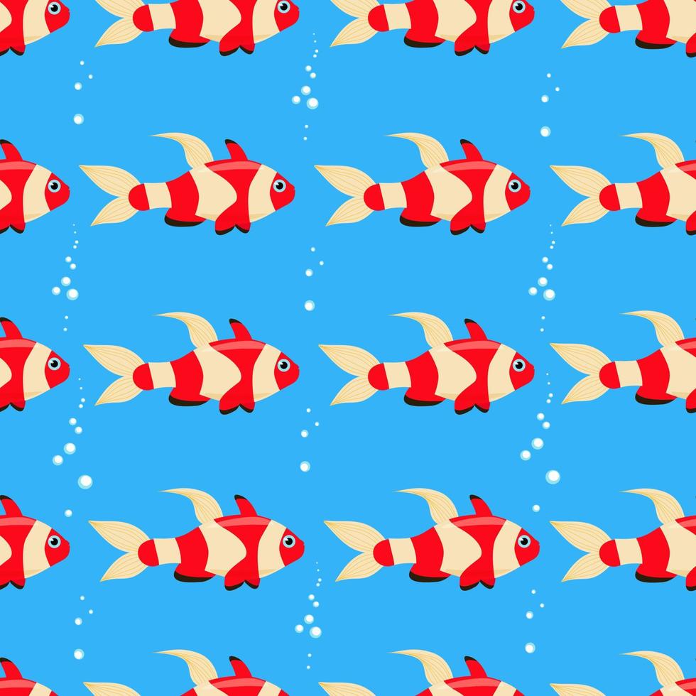 Exotic bright fish seamless pattern. Vector marine fish in flat style. Marine life
