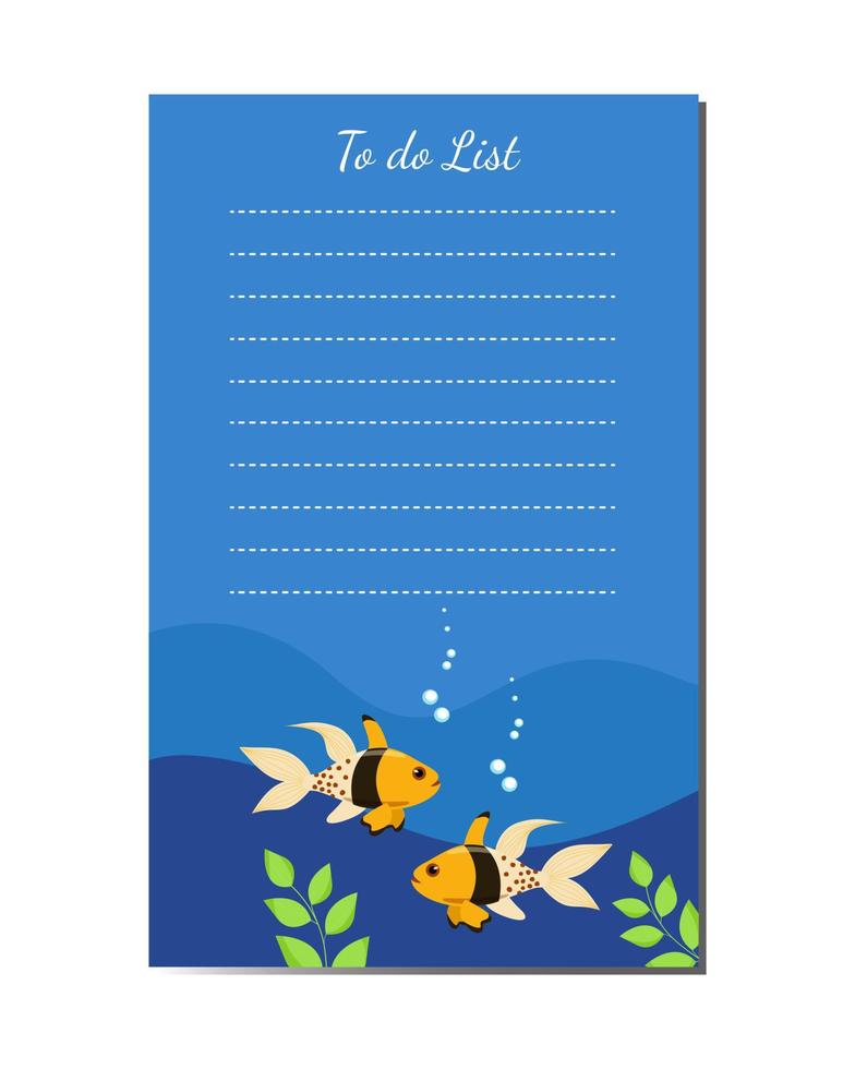 Daily planner marine design with exotic fish. Printable organizer page template. Diary page vector template