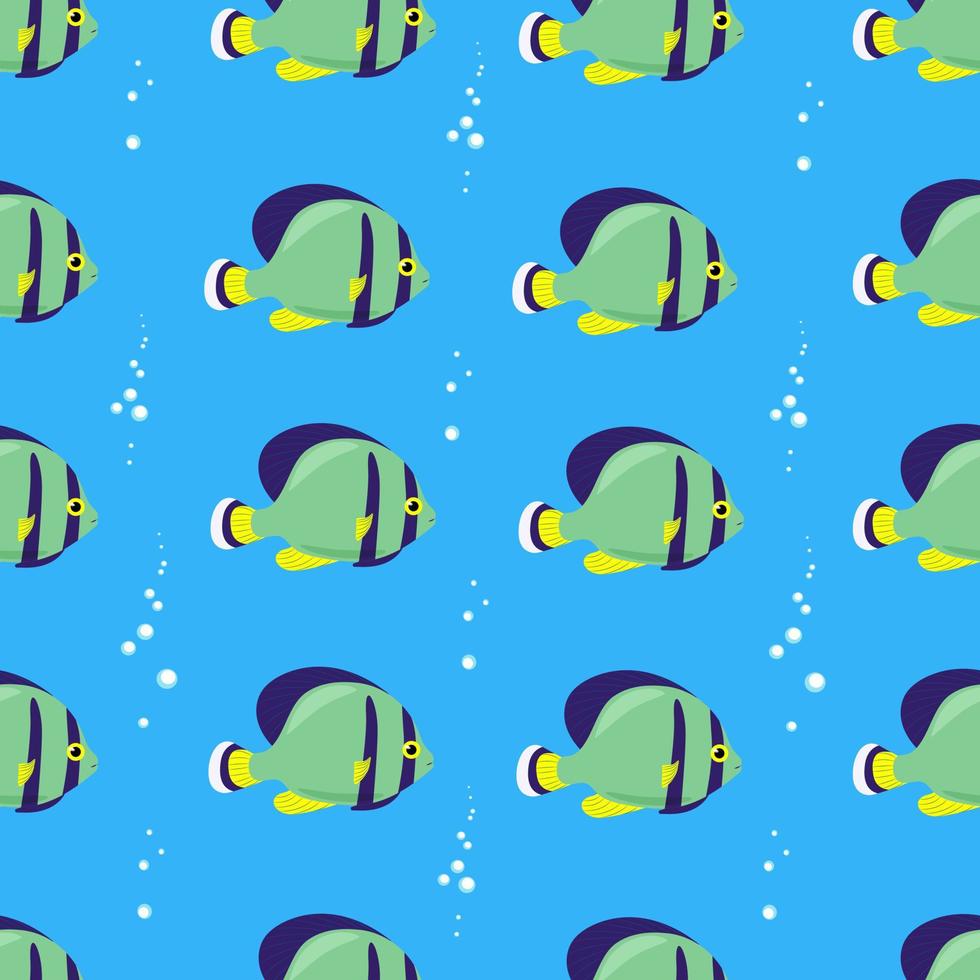 Exotic bright fish seamless pattern. Vector marine fish in flat style. Marine life