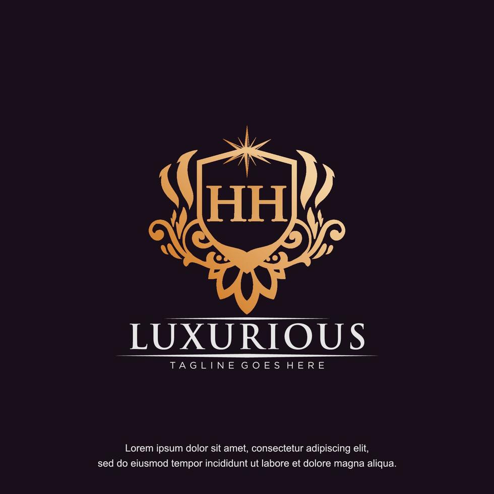 HH initial letter luxury ornament gold monogram logo template vector art.