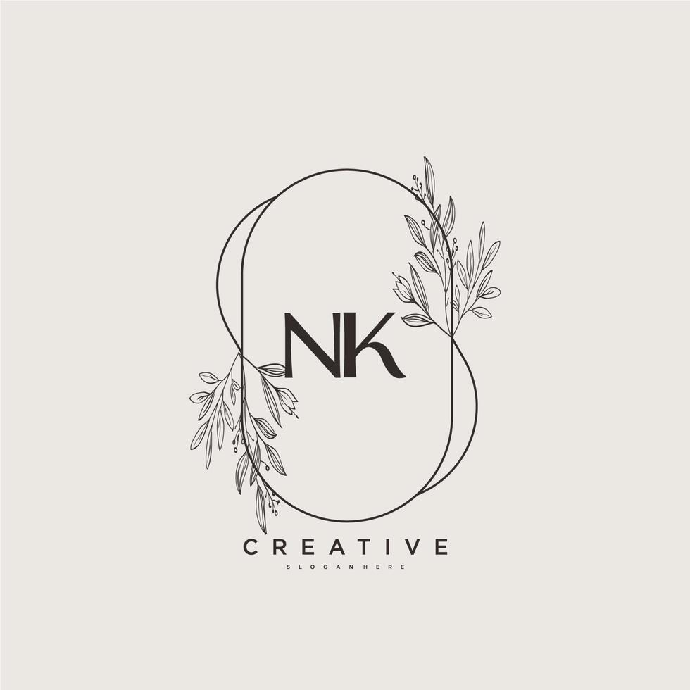 NK Beauty vector initial logo art, handwriting logo of initial signature, wedding, fashion, jewerly, boutique, floral and botanical with creative template for any company or business.