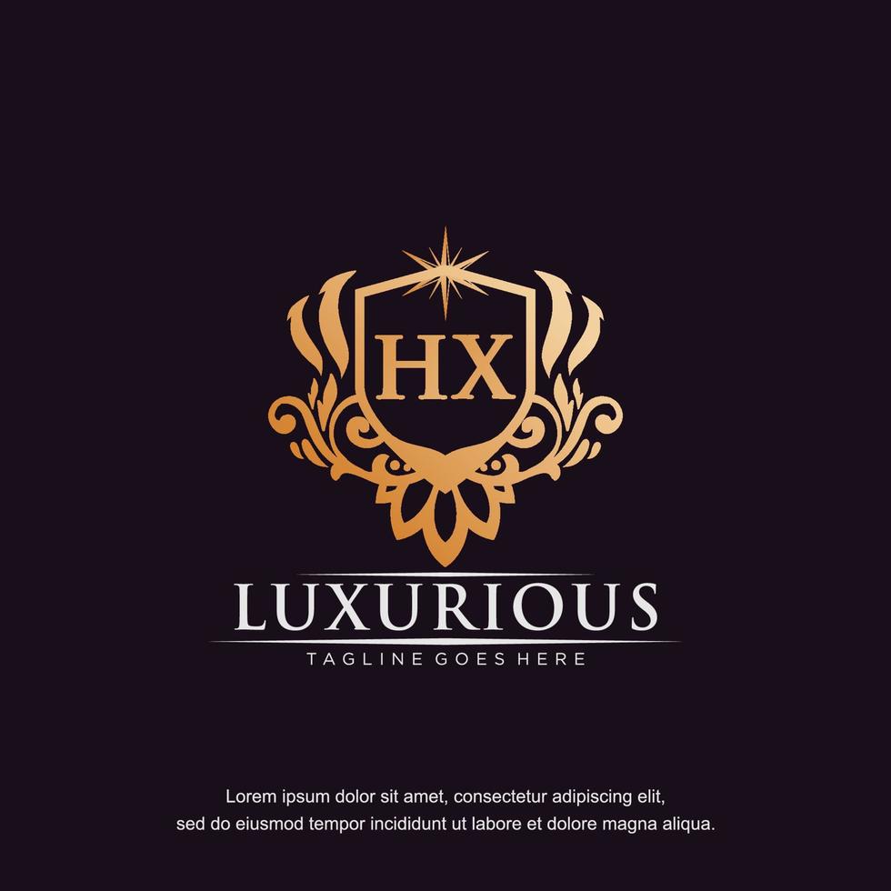 HX initial letter luxury ornament gold monogram logo template vector art.