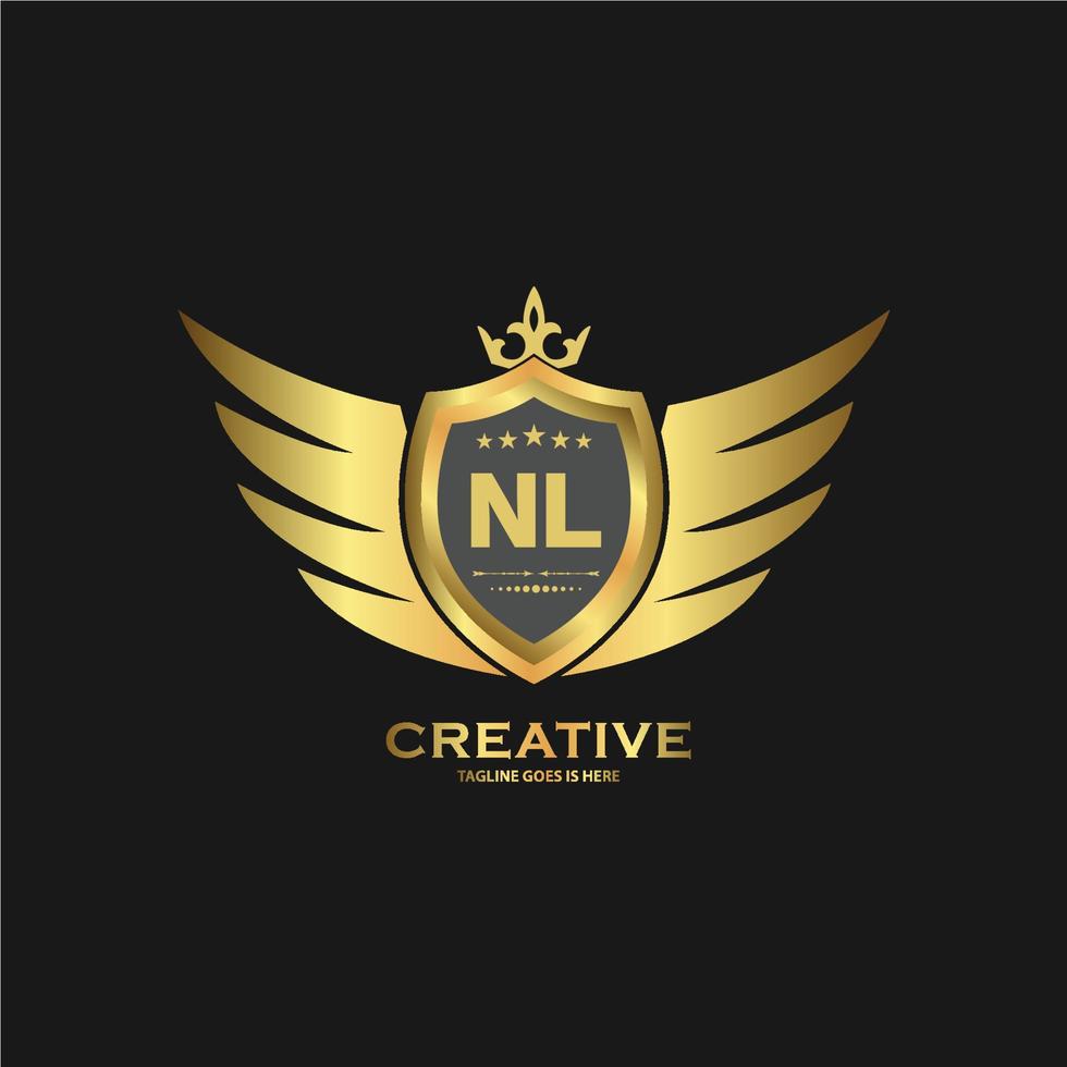 Abstract letter NL shield logo design template. Premium nominal monogram business sign. vector