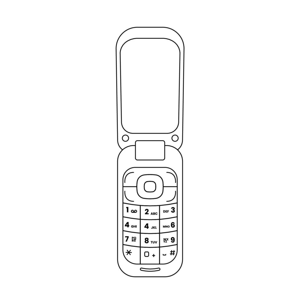 Flip Cell Phone Outline Icon Illustration on Isolated White Background vector