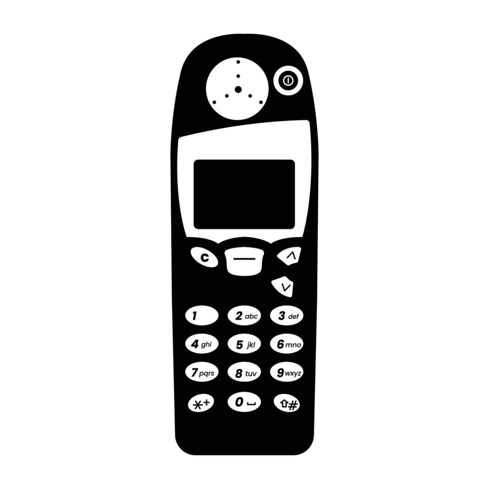 Vintage Cell Phone Silhouette. Black and White Icon Design Element on Isolated White Background vector