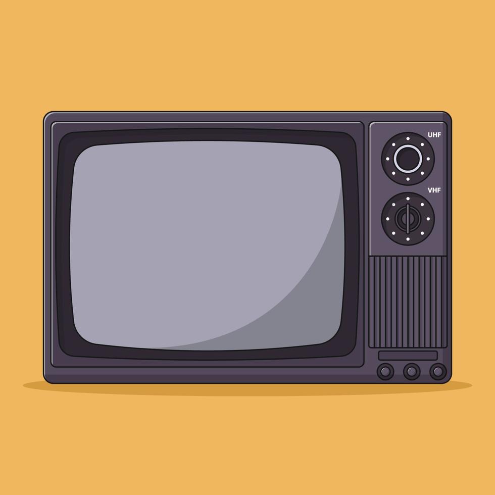 Retro TV Vector Icon Illustration with Outline for Design Element, Clip Art, Web, Landing page, Sticker, Banner. Flat Cartoon Style