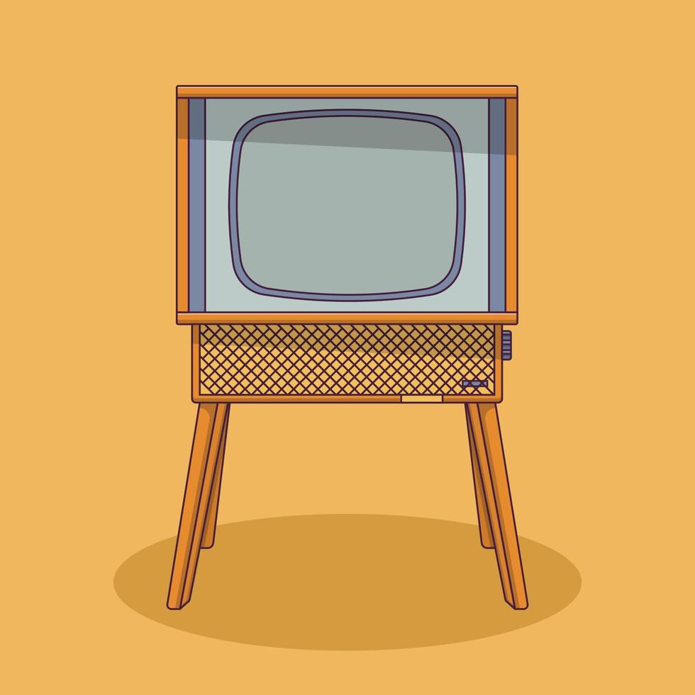 Retro TV Vector Icon Illustration with Outline for Design Element, Clip Art, Web, Landing page, Sticker, Banner. Flat Cartoon Style