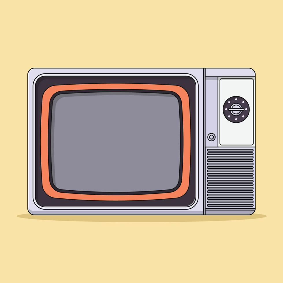 Retro TV Vector Icon Illustration with Outline for Design Element, Clip Art, Web, Landing page, Sticker, Banner. Flat Cartoon Style