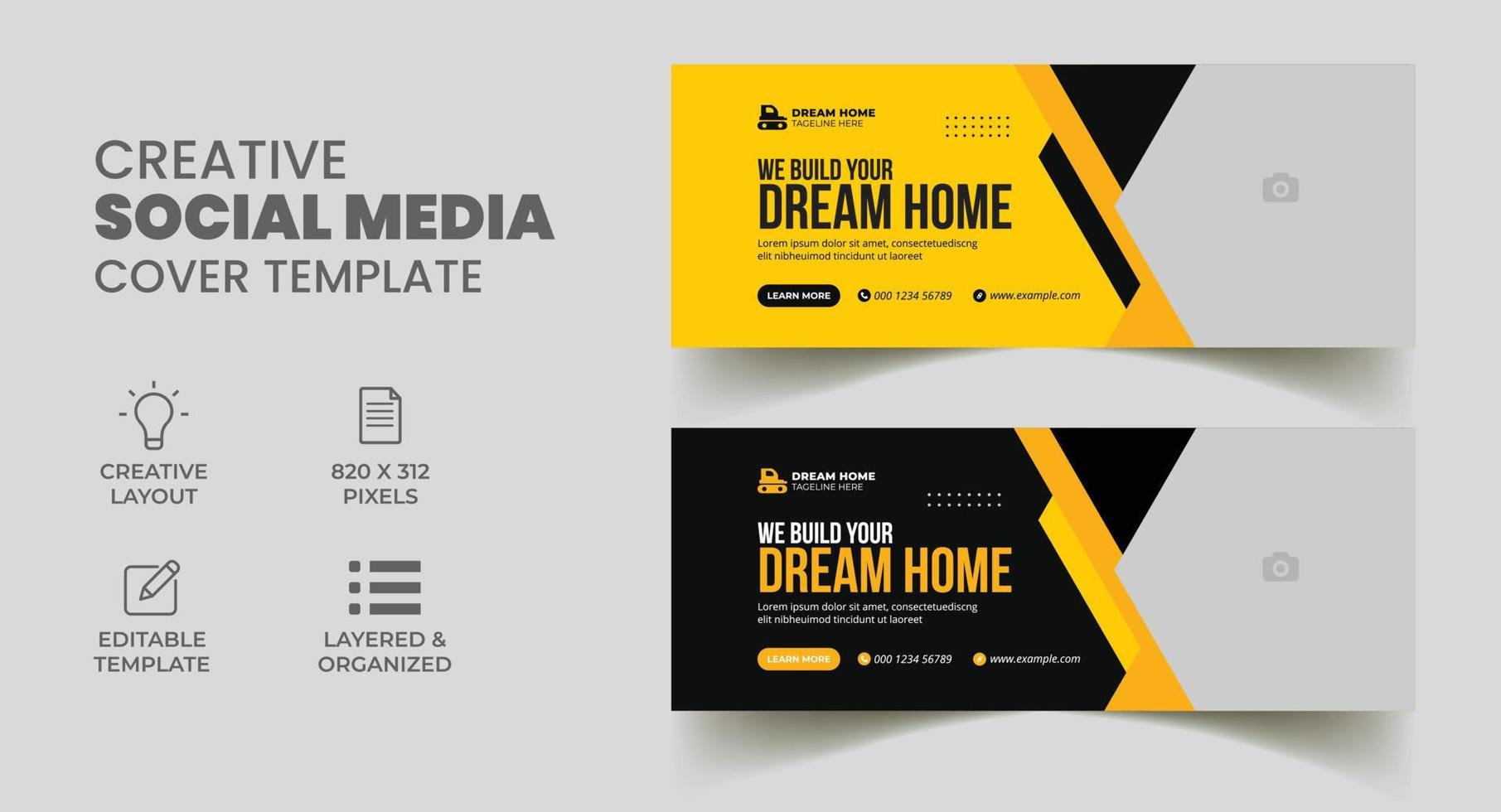 construction handyman home repair social media banner and facebook cover web banner template vector