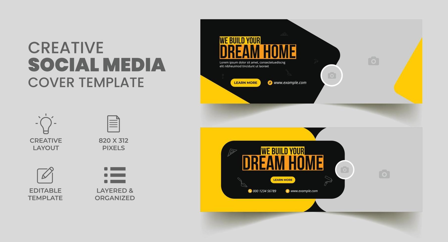 construction handyman home repair social media banner and facebook cover web banner template vector