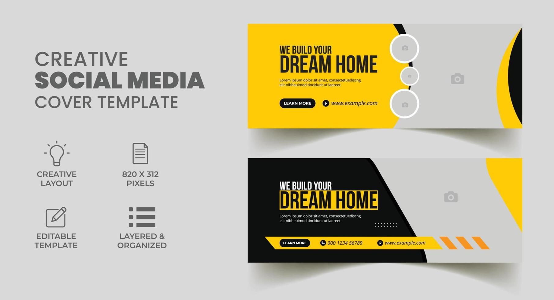 construction handyman home repair social media banner and facebook cover web banner template vector