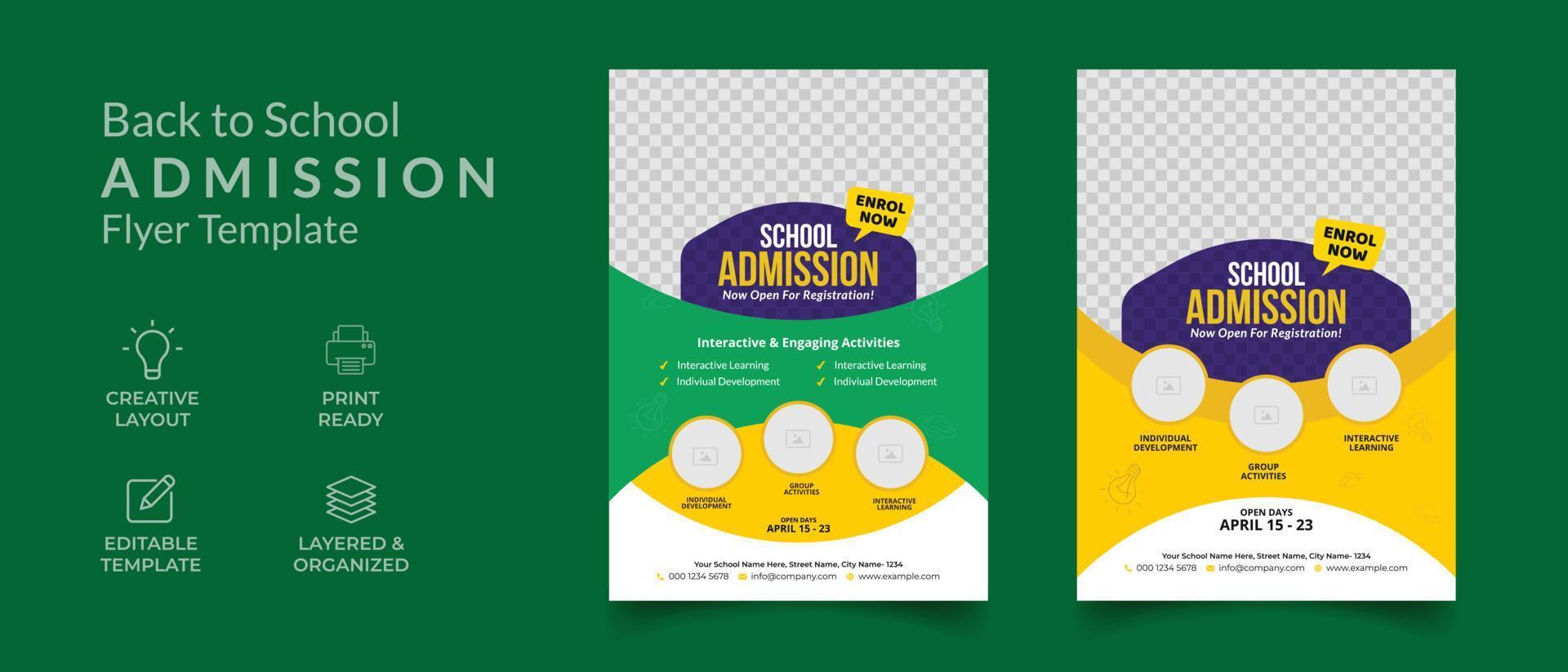 a bundle of 2 templates of a4 flyer layout design, back to school education admission flyer poster, annual report, leaflet, book cover, advertising, brochure template vector