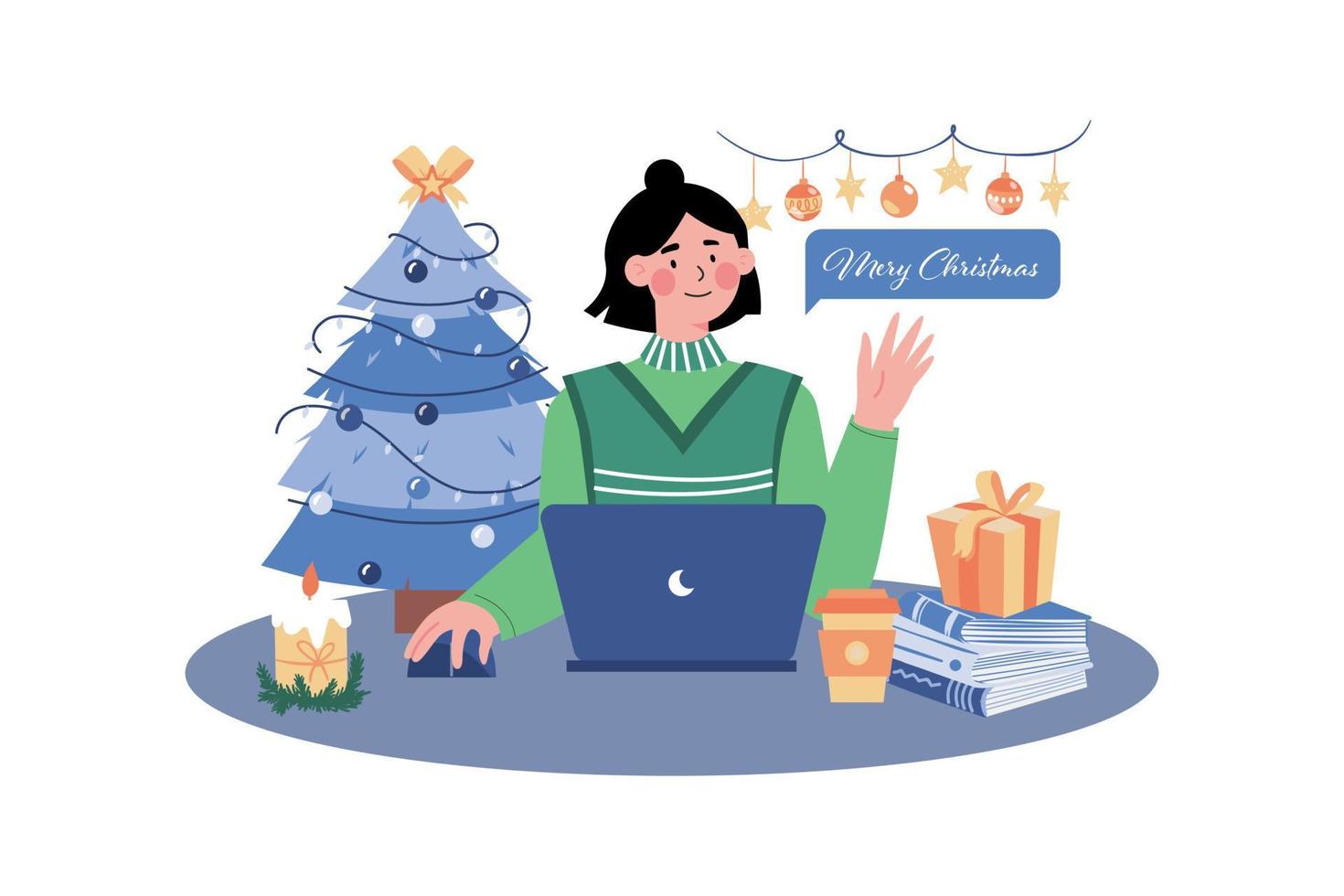 Woman Send Christmas Greeting Online vector