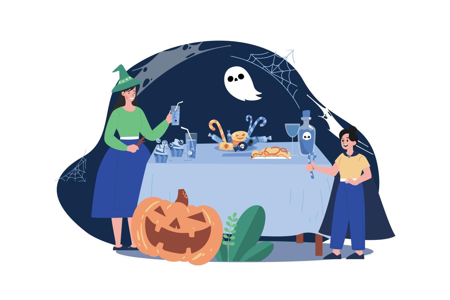 Family Enjoying A Halloween Party. vector