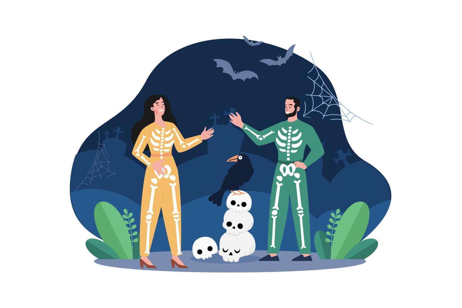 Couple Celebration With Halloween Characters Cosplay. vector