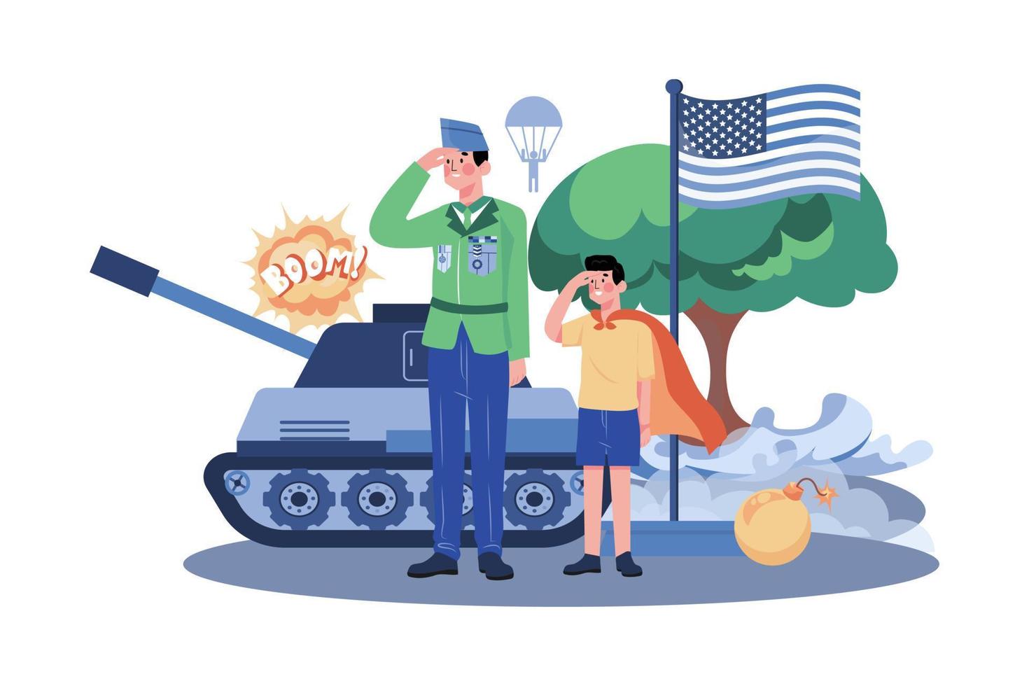 The Boy Salutes The Soldiers Who Died In The War vector