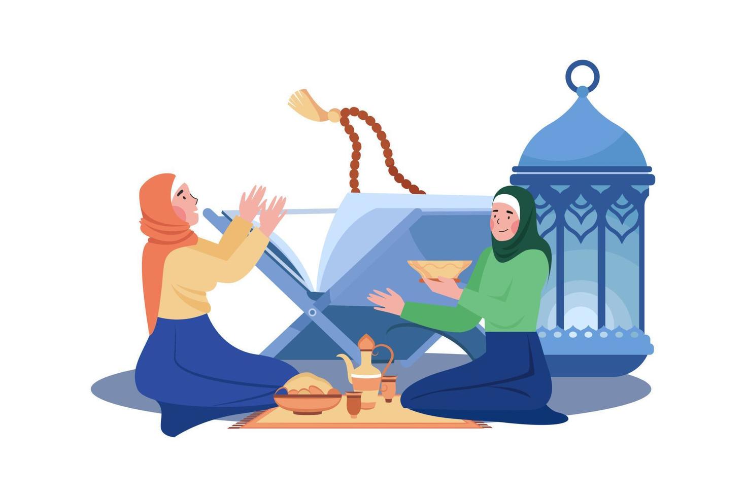 mujer son leyendo Alabama Corán Ramadán día vector