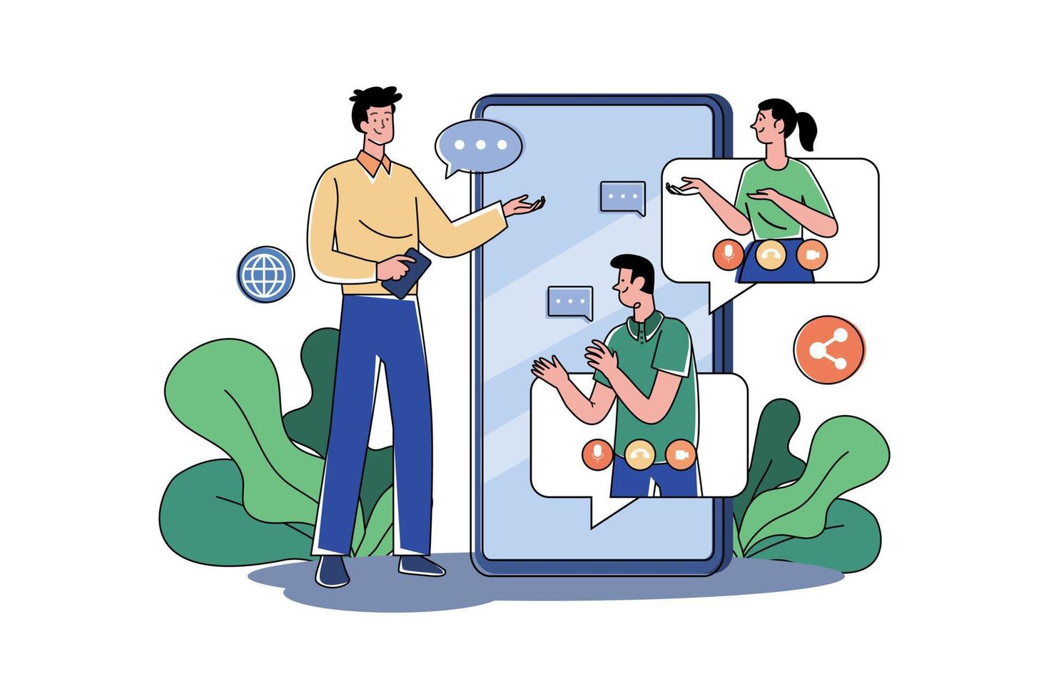 The Guy With The Phone Is In Touch With His Friends vector