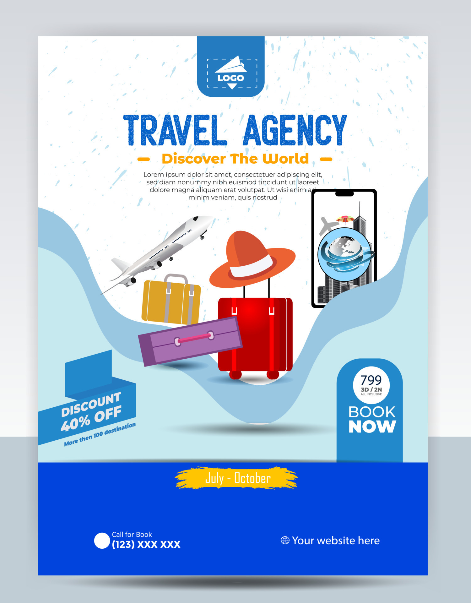 Modern company tours travel flyer design Summer Holiday Tourism