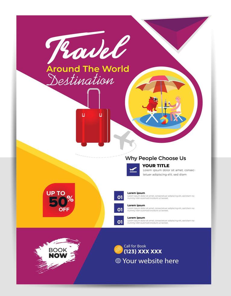 Modern company tours travel flyer design. Summer Holiday Tourism Brochure Template. Flyer Design Set with Beach View. tourism color a4 print ready tour flyer, Holiday Poster. World Adventure template. vector