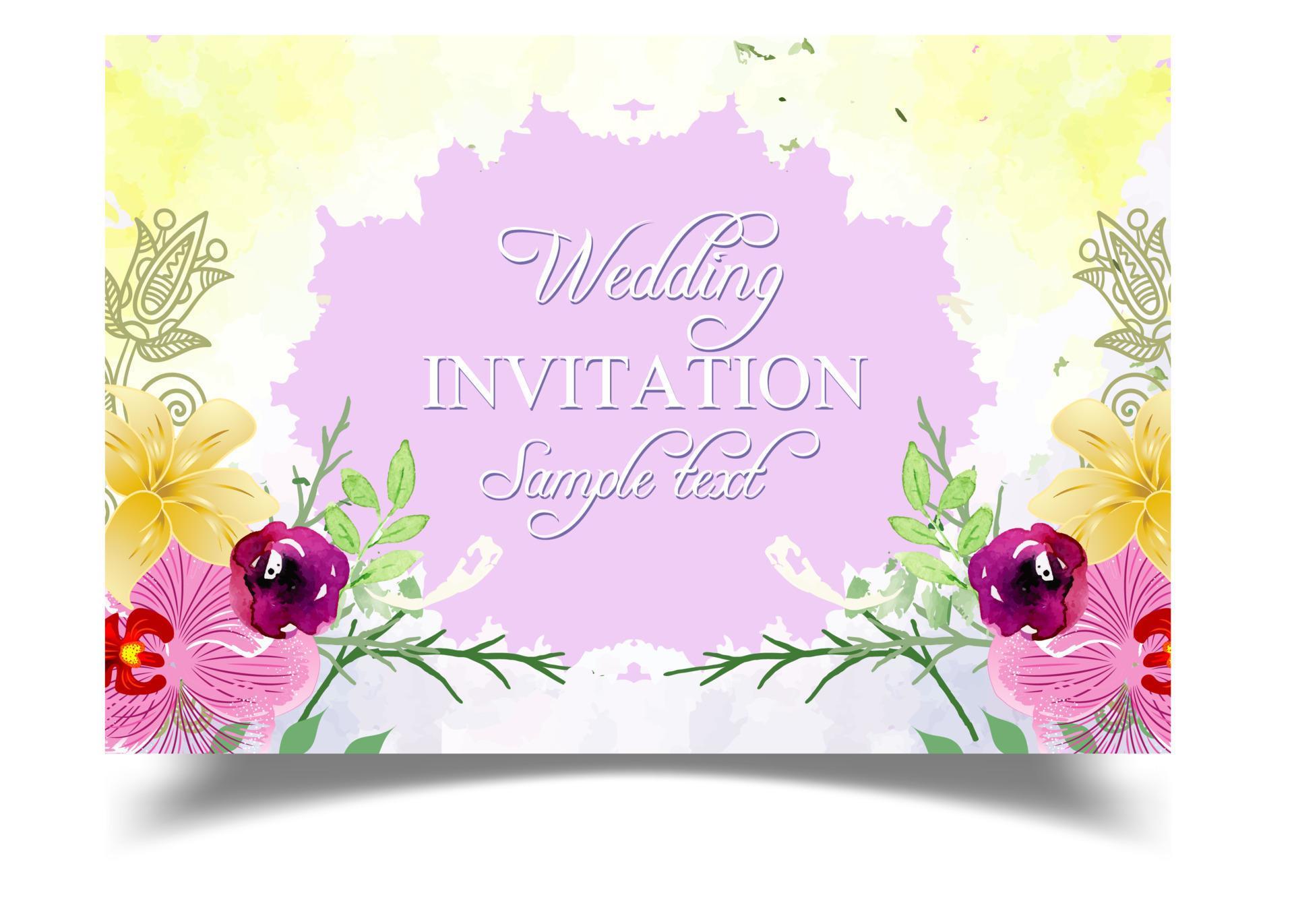 Wedding invitation Card with beautiful blooming floral watercolor ...