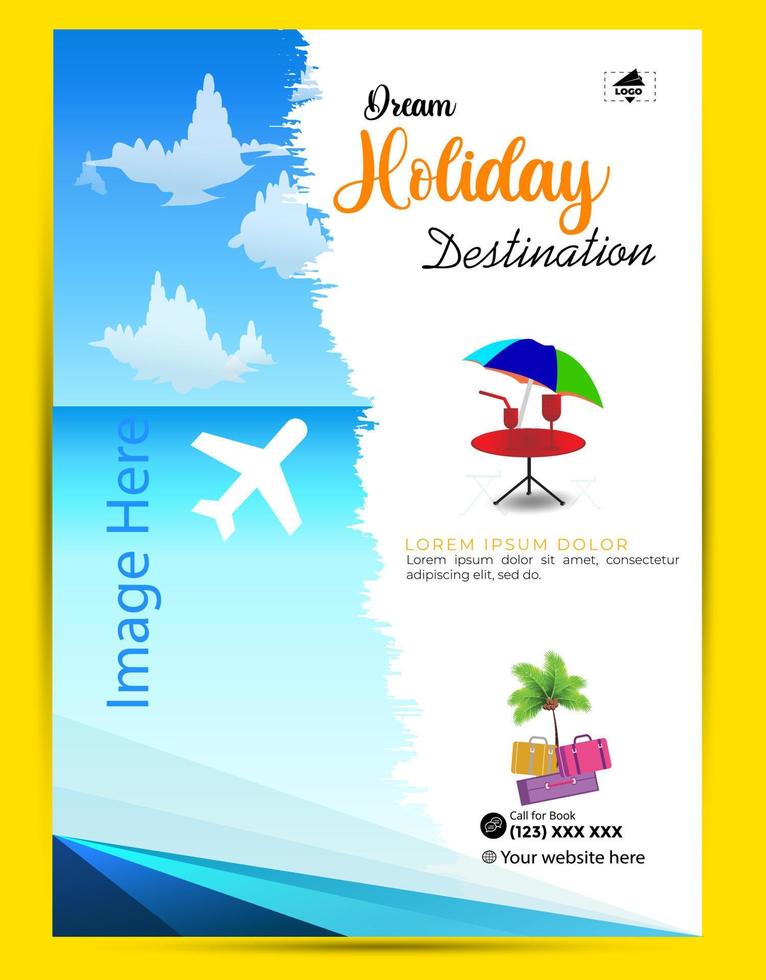 Modern company tours travel flyer design. Summer Holiday Tourism Brochure Template. Flyer Design Set with Beach View. tourism color a4 print ready tour flyer, Holiday Poster. World Adventure template. vector