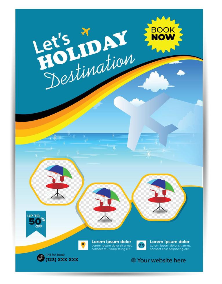 Modern company tours travel flyer design. Summer Holiday Tourism Brochure Template. Flyer Design Set with Beach View. tourism color a4 print ready tour flyer, Holiday Poster. World Adventure template. vector