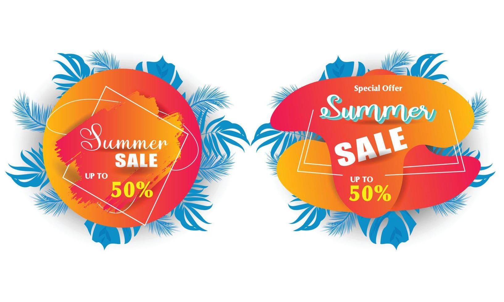 Summer sale banner template promotion with product 3d Product display. Hello summer holiday beach horizontal banner. Hi Summer vacation Discount travel poster. Colorful tropical sea beach Landscape. vector