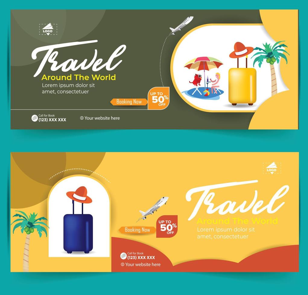 Modern World tours Banner design. company Holiday Adventure Template. Travel agency World Holiday Poster. Vacation Discount template. Travel and tour social media cover or web banner. vector