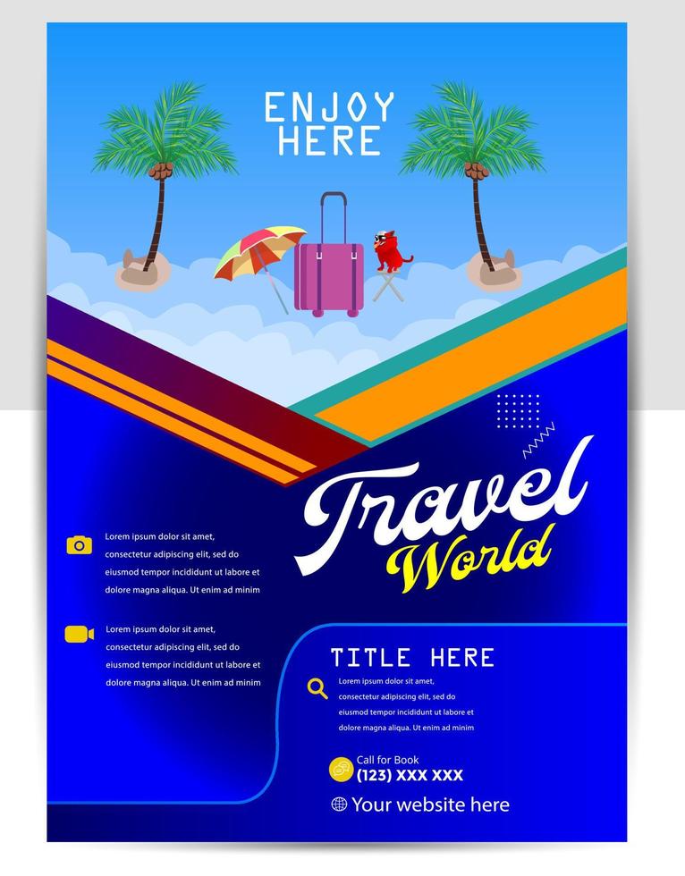 Modern company tours travel flyer design. Summer Holiday Tourism Brochure Template. Flyer Design Set with Beach View. tourism color a4 print ready tour flyer, Holiday Poster. World Adventure template. vector