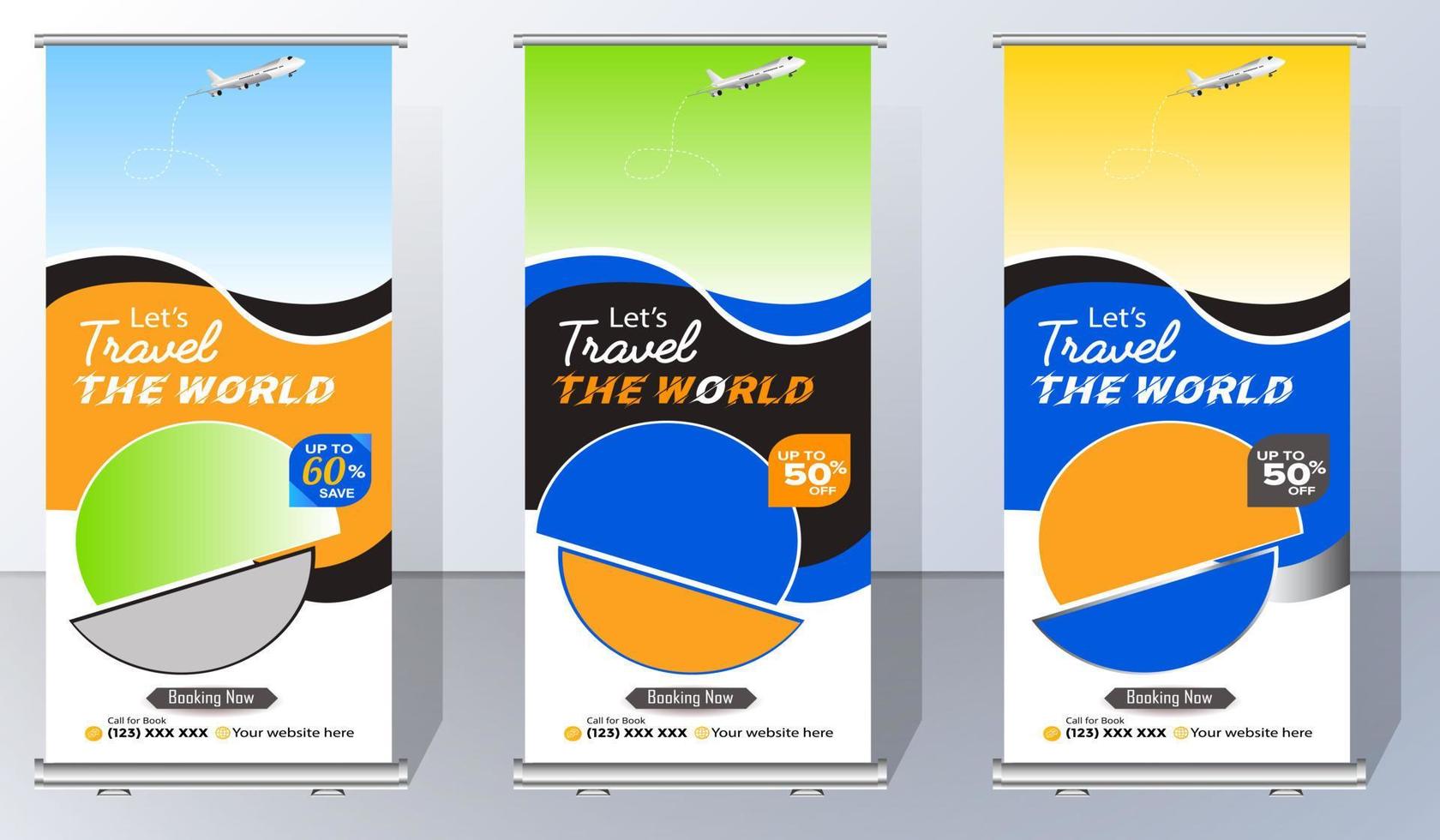 Travel Business agency Roll Up Template. Truism Standee Design Banner. Corporate digital Roll Up Banner. Vector x Banner, Holiday x-stand Banner. Company Tours Vacation exhibition display template.