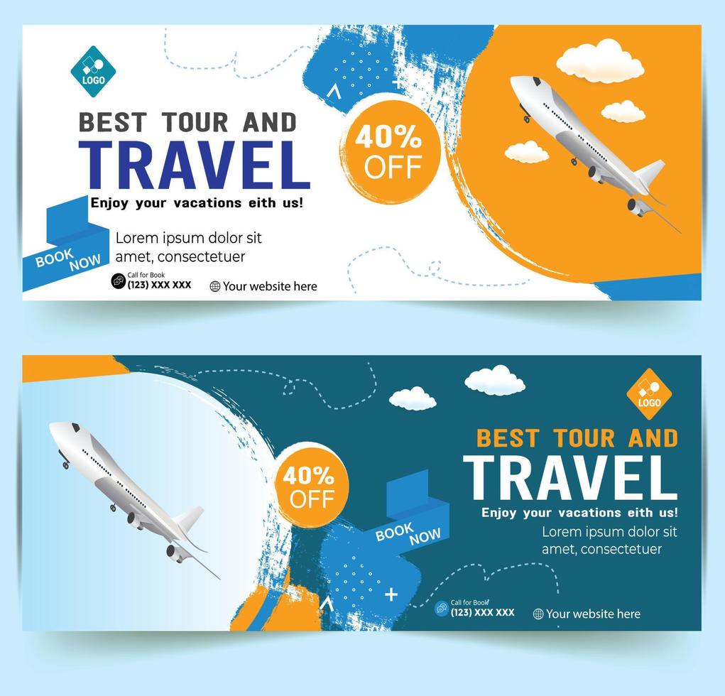 Modern World tours Banner design. company Holiday Adventure Template. Travel agency World Holiday Poster. Vacation Discount template. Travel and tour social media cover or web banner. vector