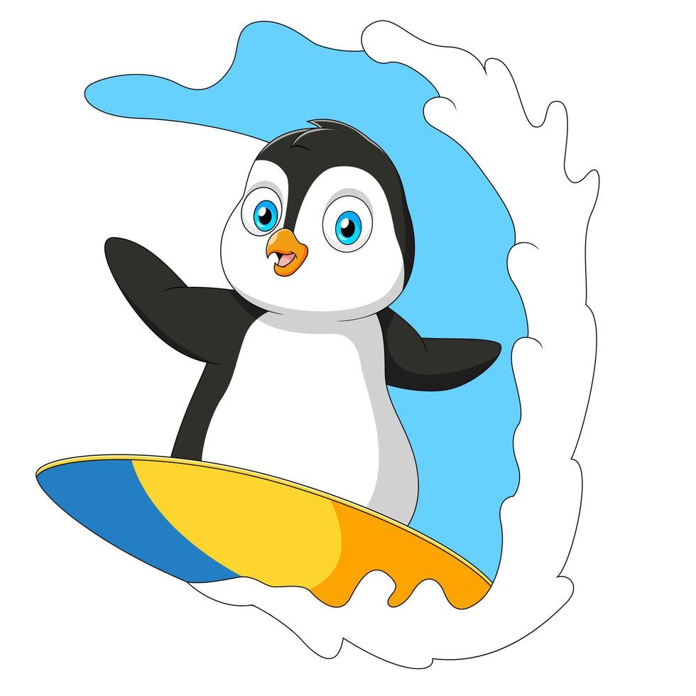 Cute penguin cartoon is surfing vector