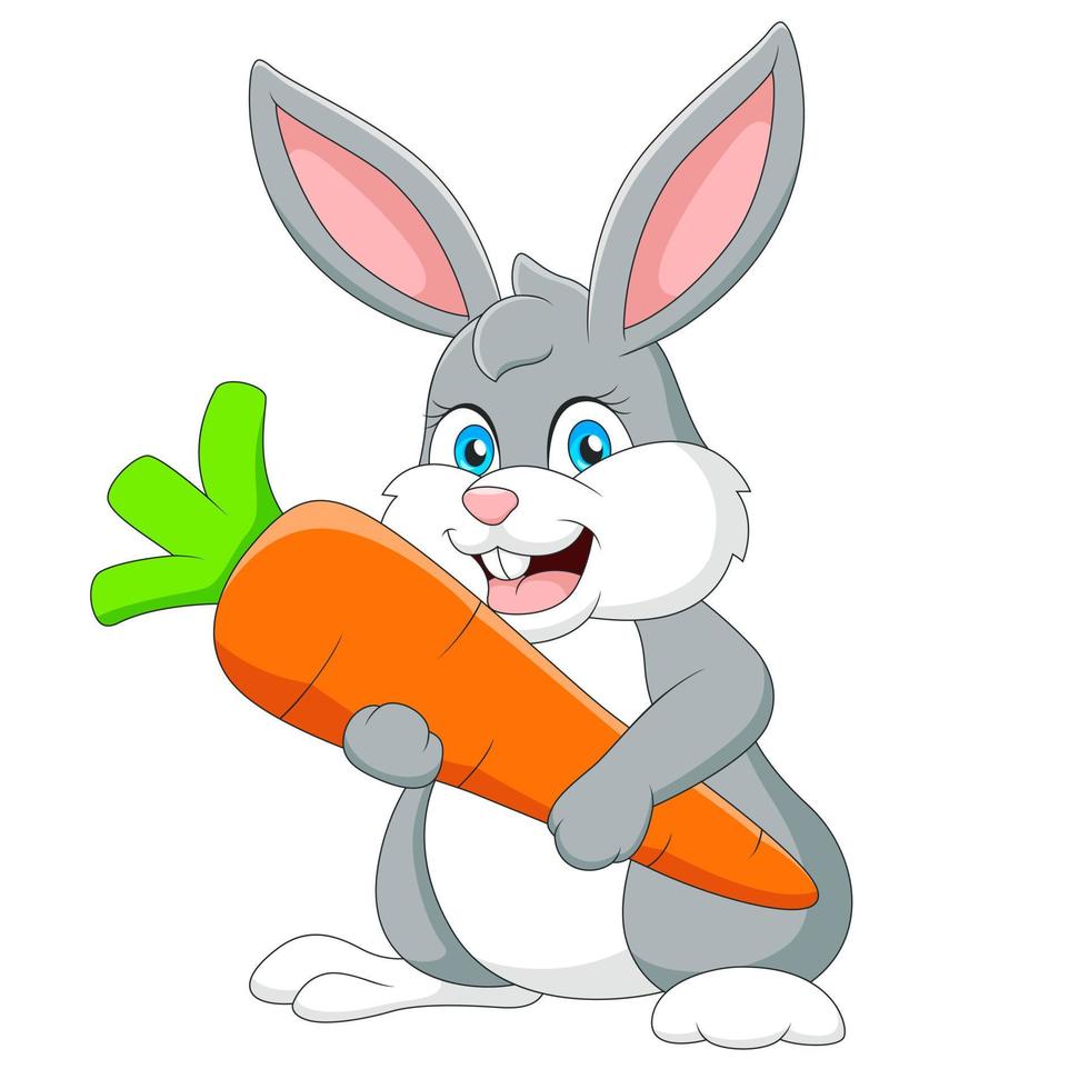 Cute bunny cartoon holding a carrot vector