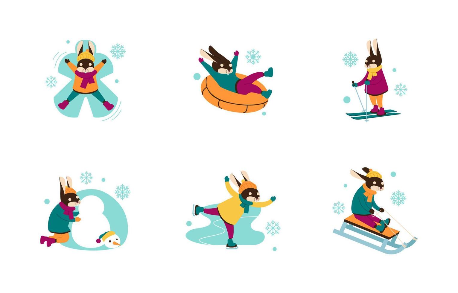 Cute Rabbit in Winter Activity Stickers vector