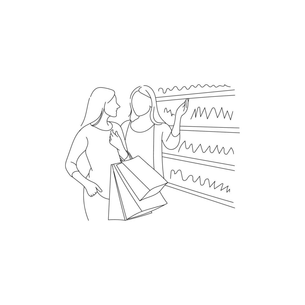 girl shopping line art illustration design vector