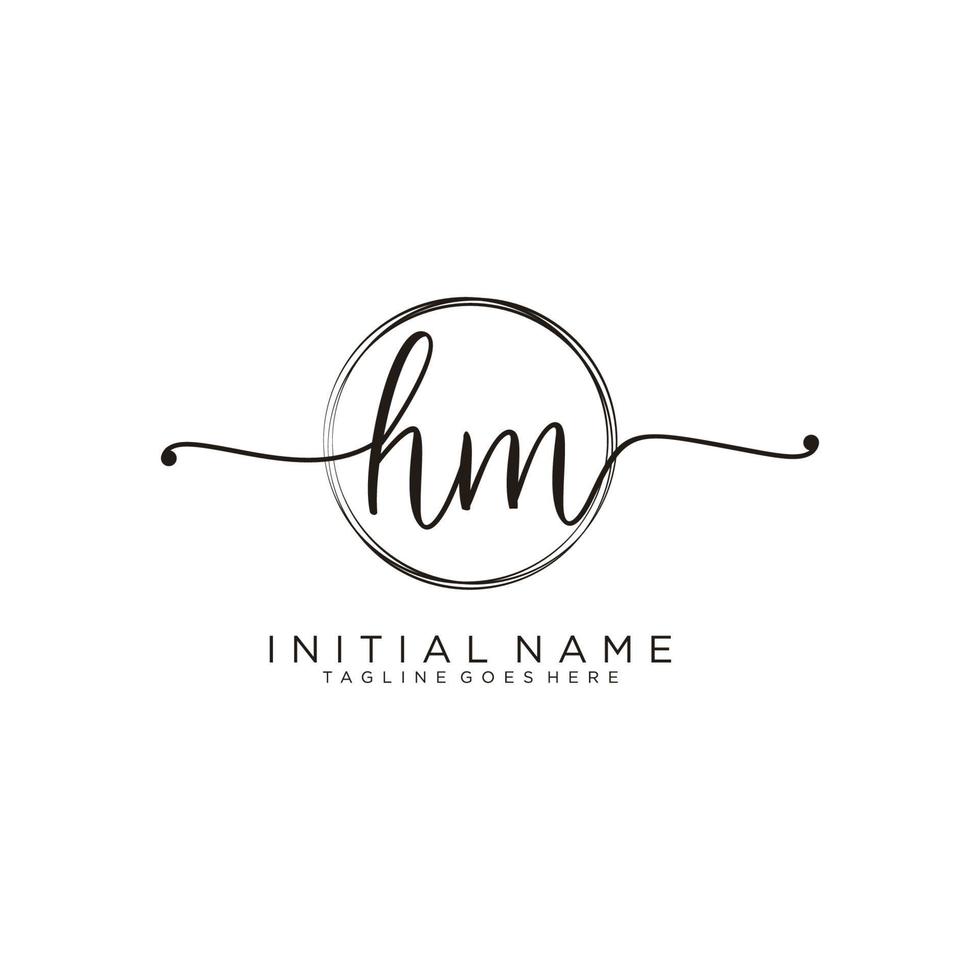 Initial HM feminine logo collections template. handwriting logo of initial signature, wedding, fashion, jewerly, boutique, floral and botanical with creative template for any company or business. vector