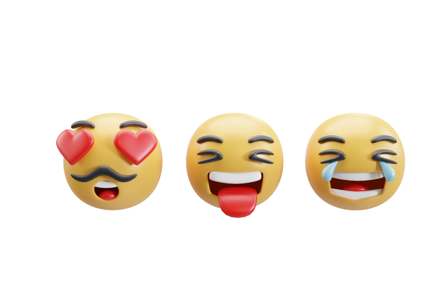 3D Emoji and emoticon faces. Emojis or emoticons with crying, funny, and laughing isolated . 3d render illustration. png