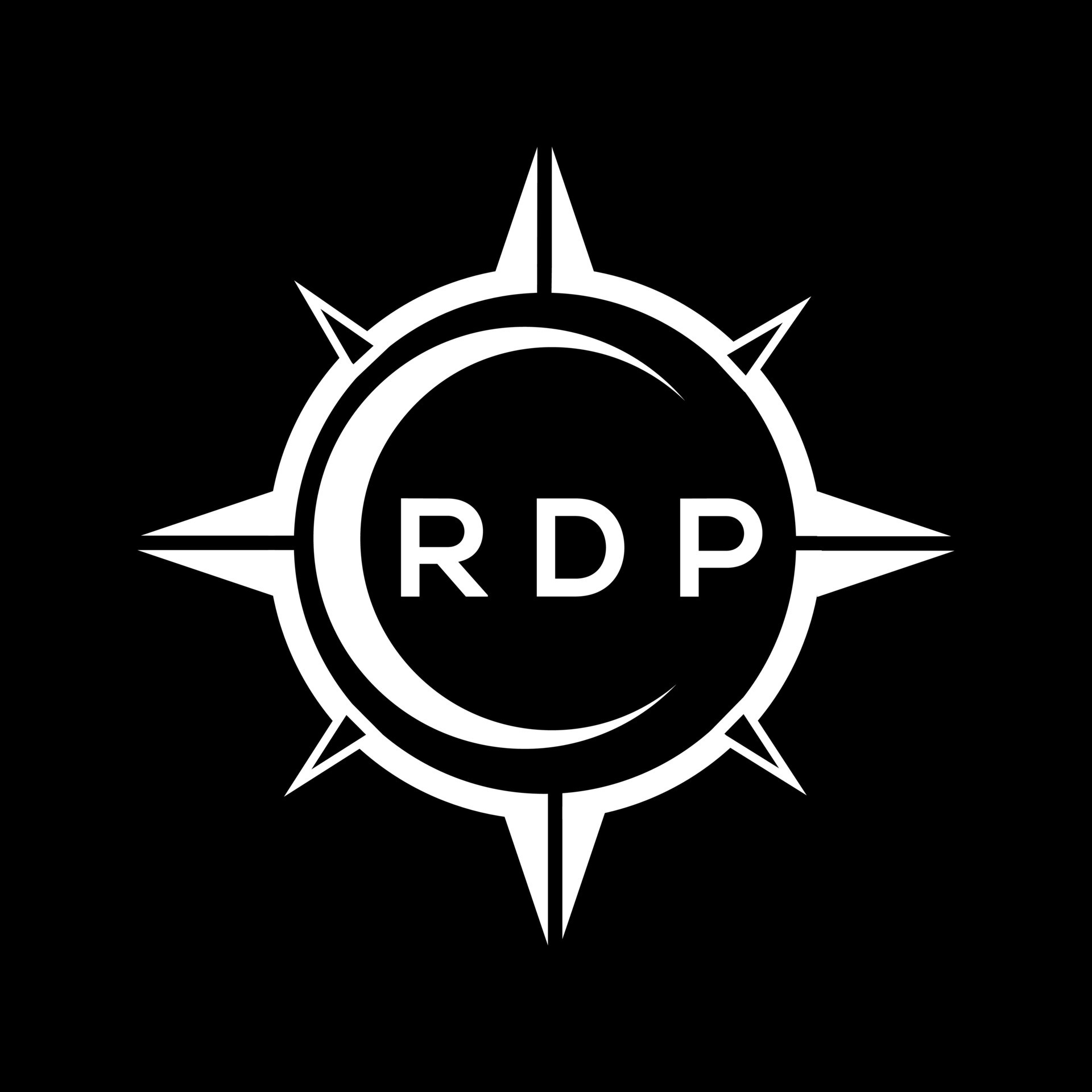 RDP abstract technology circle setting logo design on black background