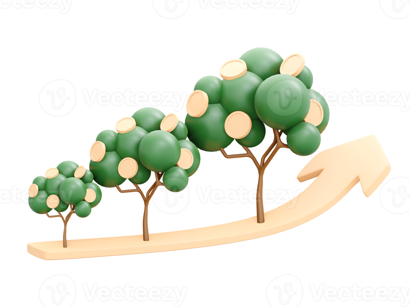 3d rendering of stack of coin money tree and arrow up concept of financial investment. 3d illustration cartoon style. png