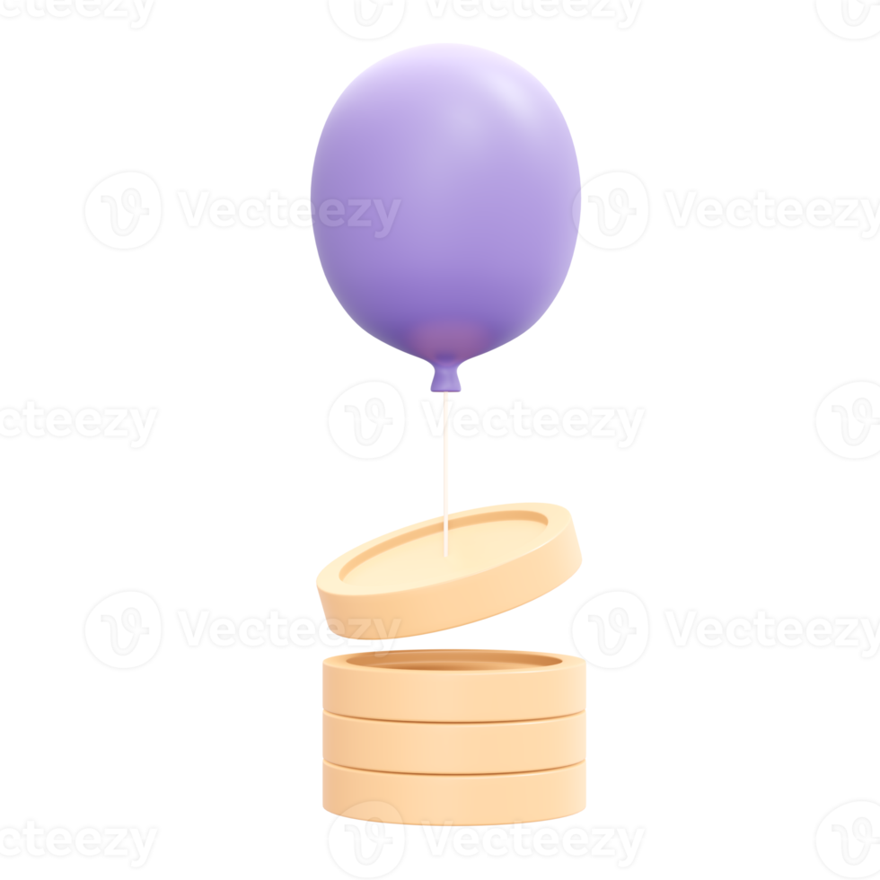 3d rendering of stack of coin and balloon concept of money inflation. 3d illustration cartoon style. png